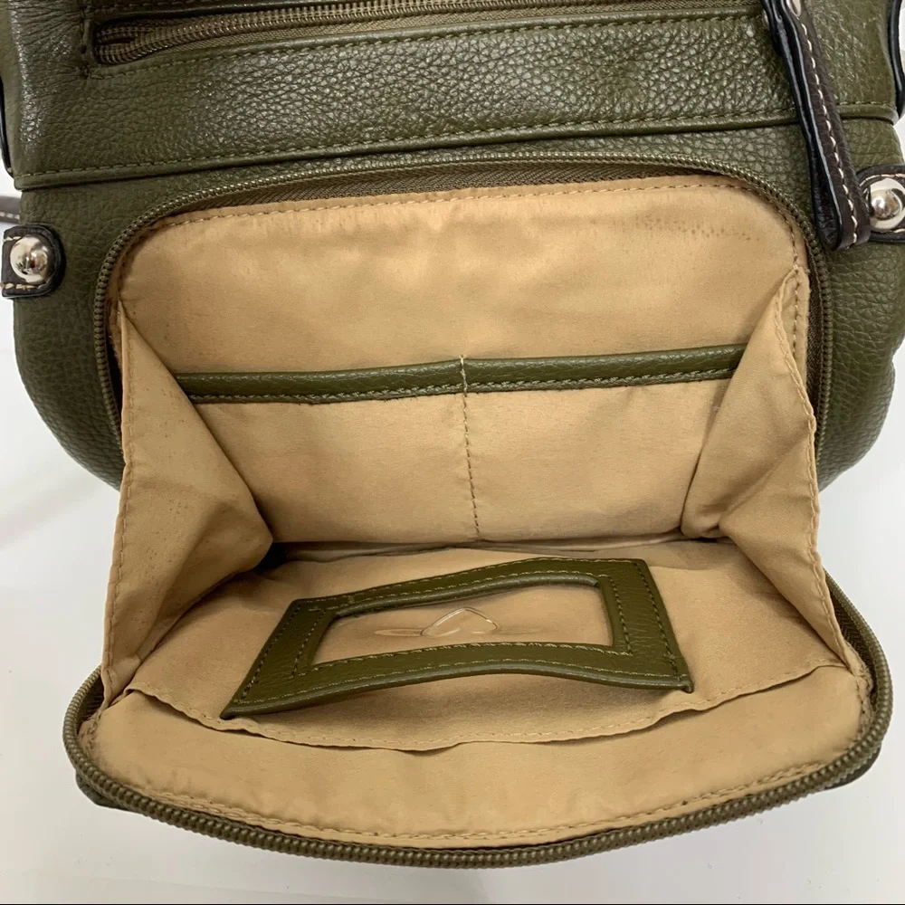 Giani Bernini Olive Green Pebbled Leather Crossbody Bag Purse Multi Compartment